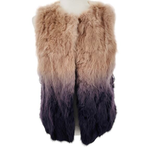 Anthro Love Token Purple Pink Ombre Genuine Rabbit Fur Lined Ribbon Belt Vest S - Picture 5 of 12